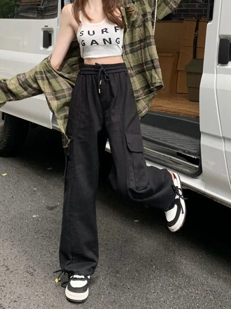 Elastic Pockets Loose Wide Leg Pants