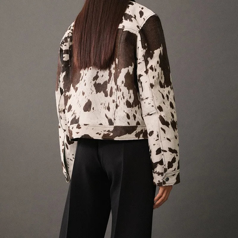 Cow Printed Short Jacket