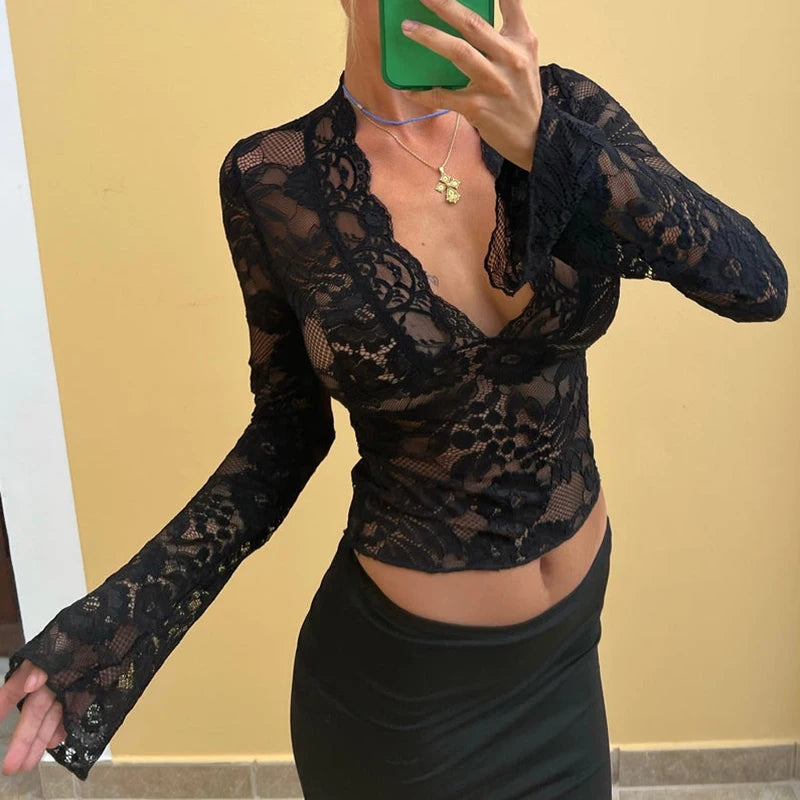 Cut Floral Lace Slim Fit Shirt