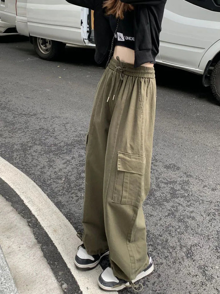 Elastic Pockets Loose Wide Leg Pants