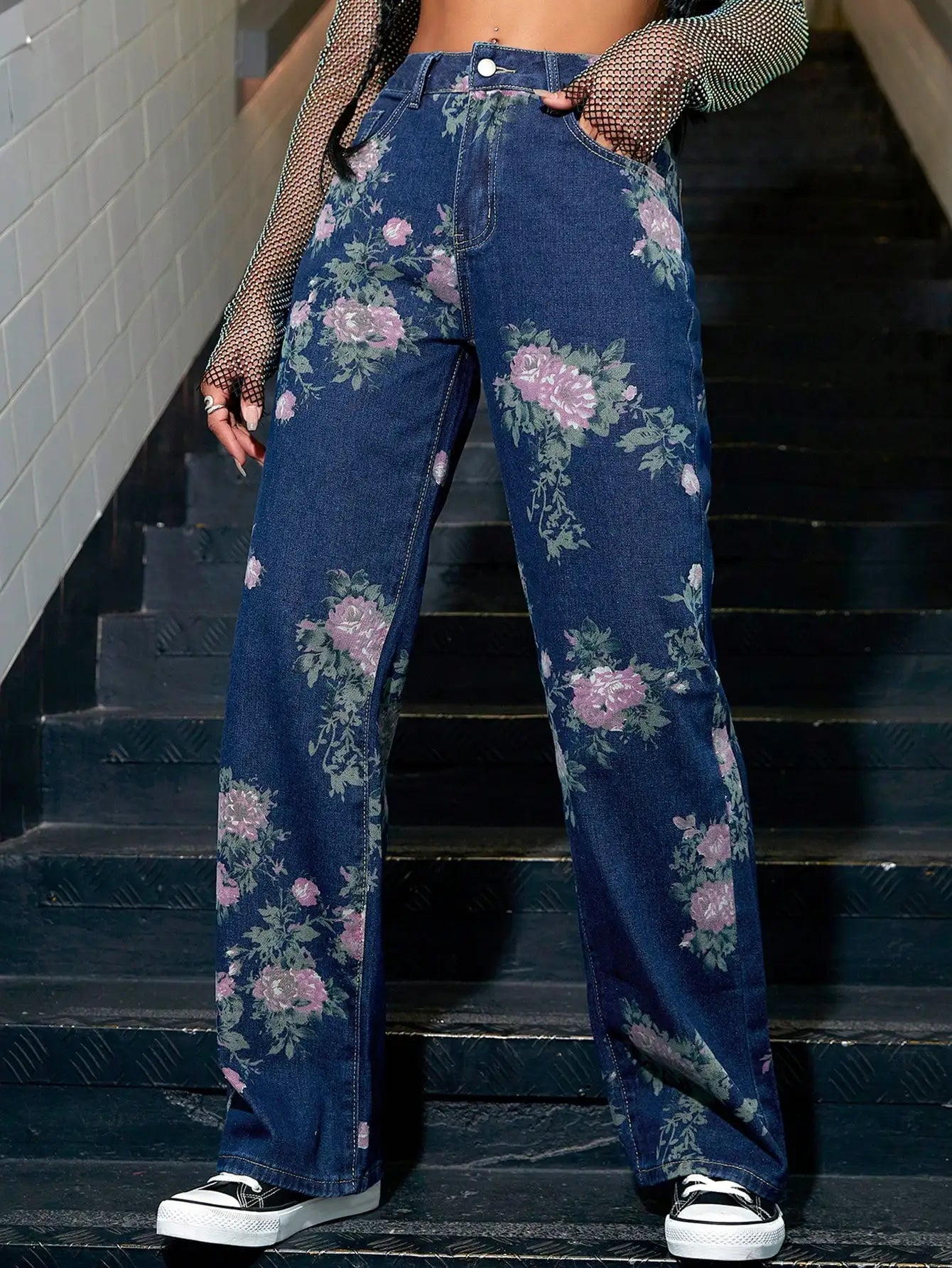Floral Prints Wide Leg Denim