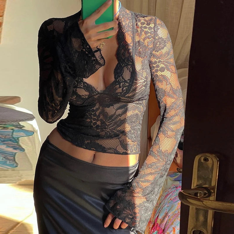 Cut Floral Lace Slim Fit Shirt