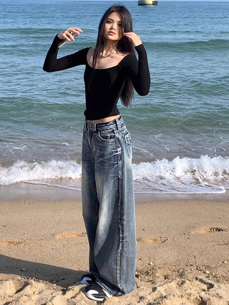 Versatile Loose Straight Denim Pants
