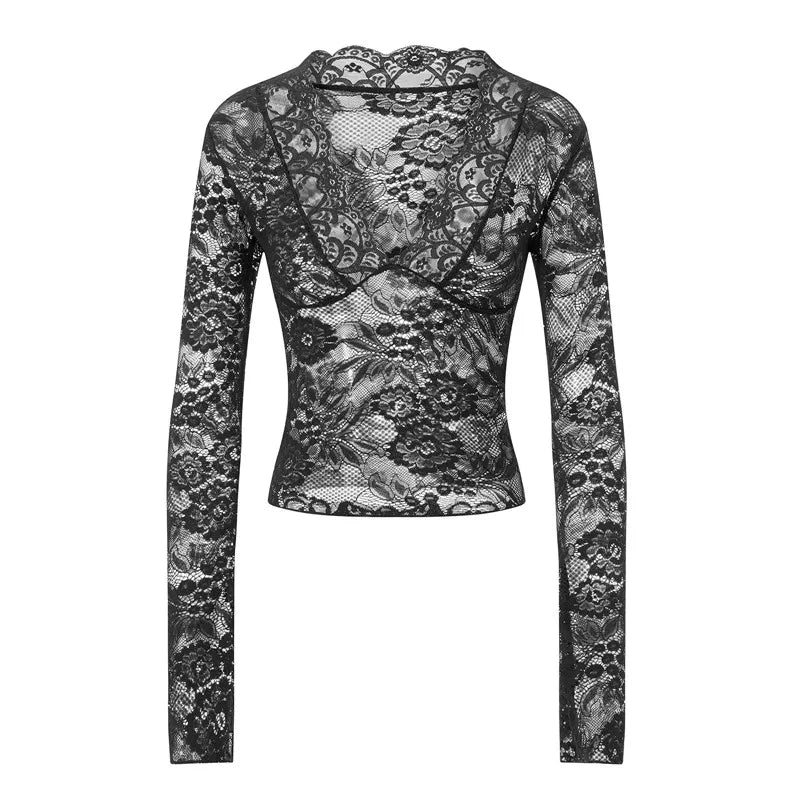 Cut Floral Lace Slim Fit Shirt