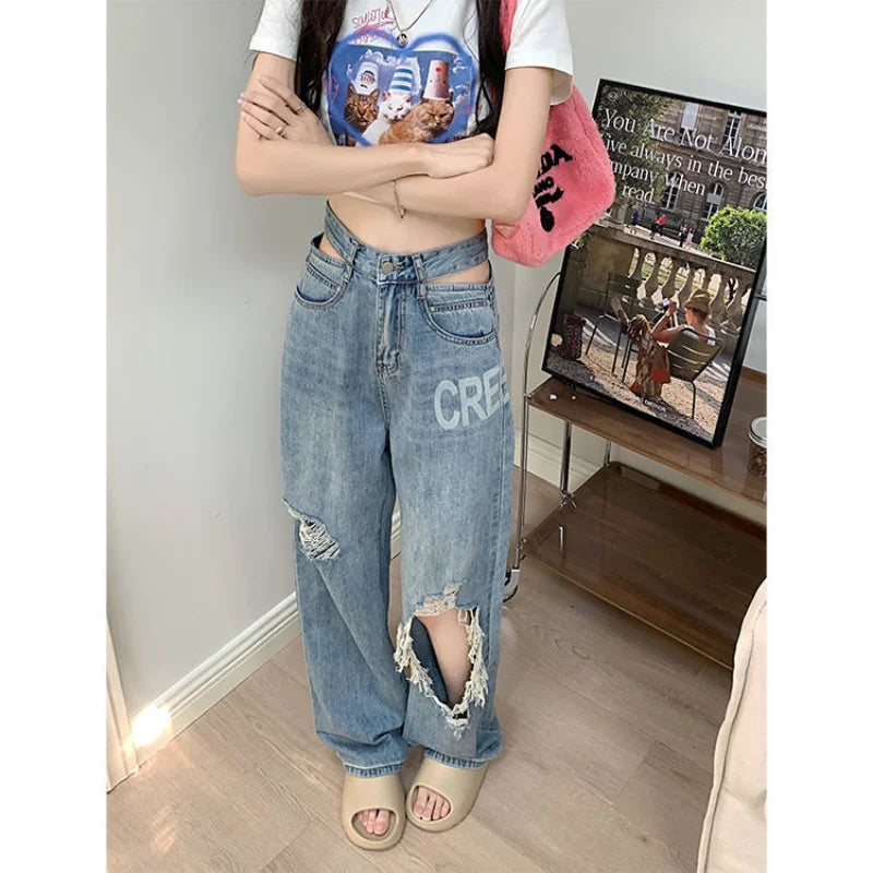 Denim Belt Straight Jeans