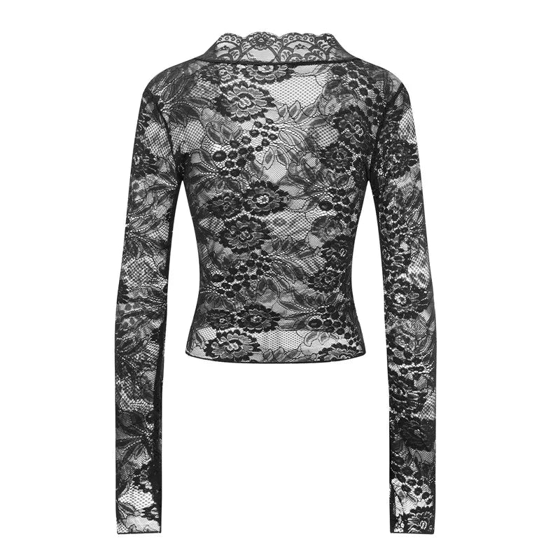 Cut Floral Lace Slim Fit Shirt