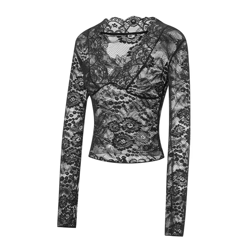 Cut Floral Lace Slim Fit Shirt