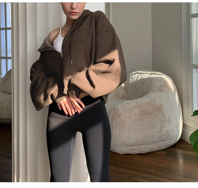 Casual Cotton Zip up Hooded Sweatshirt