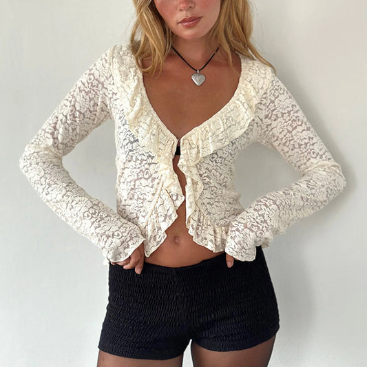Sweet sheer lace cardigan top