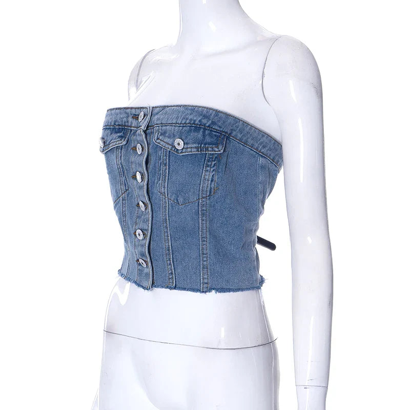 Denim Strapless Pockets