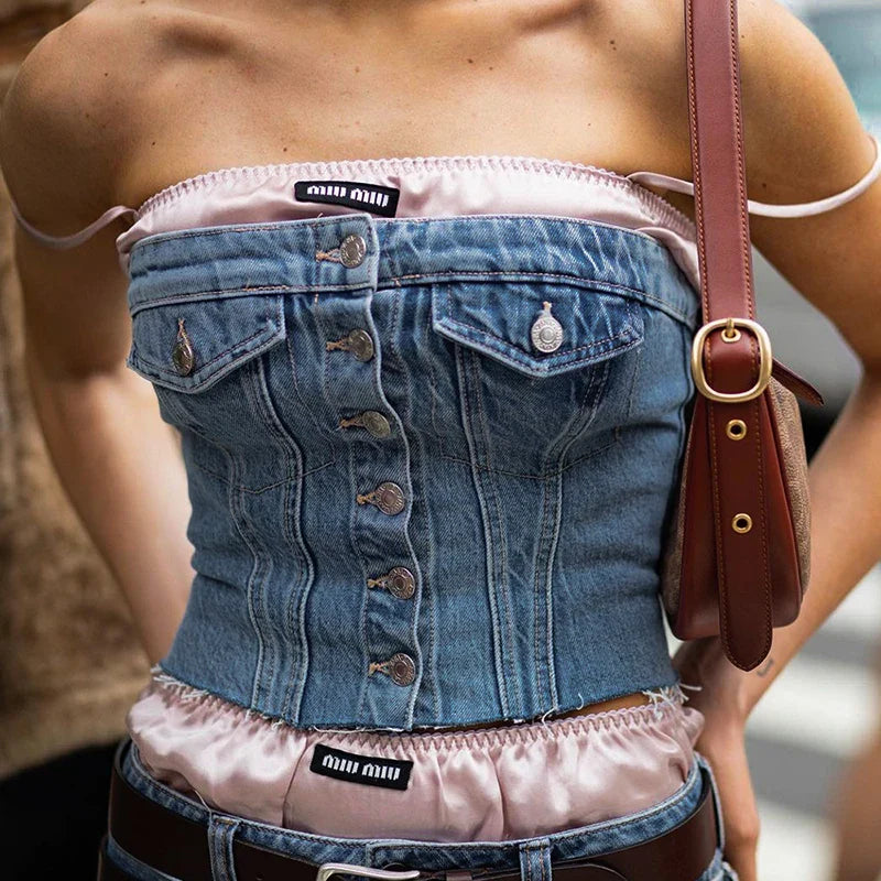 Denim Strapless Pockets