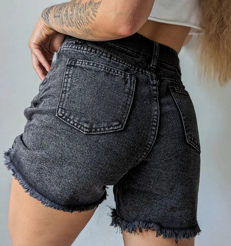 Blue denim shorts summer high waist casual chic